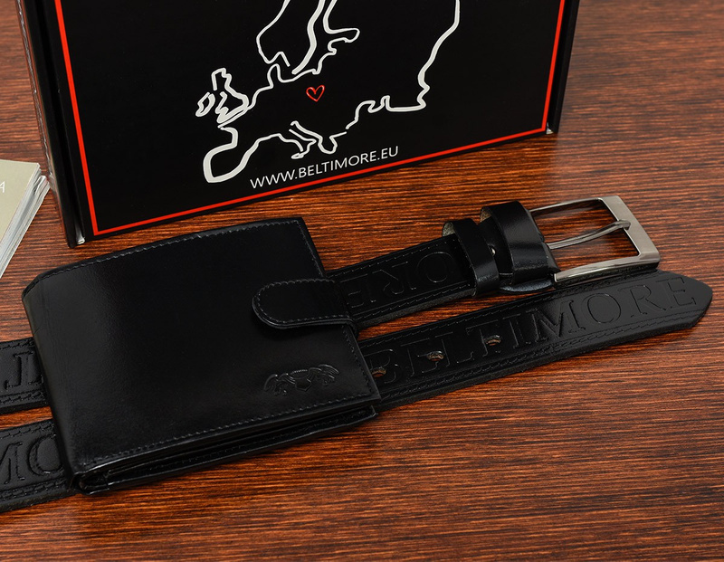 Men's premium leather Beltimore wallet belt set U28 : Colors - black, Strap size - r.90-105 cm