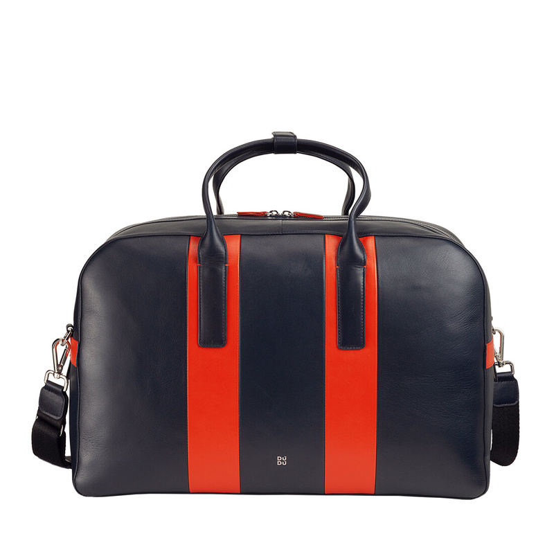 Large duffle bag unisex Colorful Cambridge by DUDU made in genuine leather with double handle and detachable shoulder strap. High quality elegant weekender overnight bag.