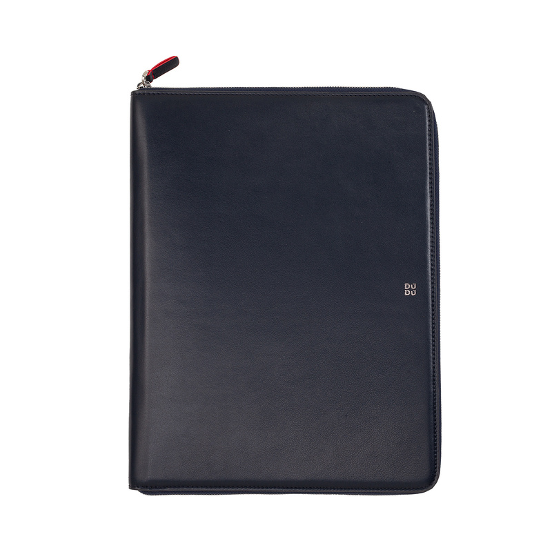 A4 zipped document holder Colorful by DUDU made in soft leather with metal zip around and iPad tablet pocket. Refined and elegant bag, suitable for travel work.