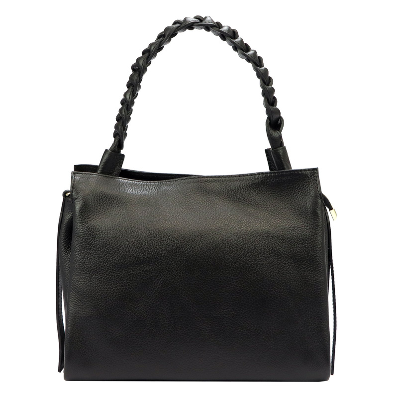 Leather women's handbag with decorative handle LUKA