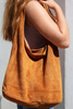 Plum suede women's leather shoulder bag with pouch N88