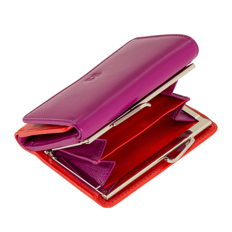 Women’s small RFID blocking wallet Colorful Corsica by DUDU made in soft leather. External coin pocket with clic clac and credit card slots, compact design.