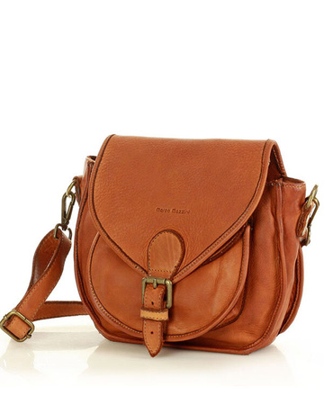 MARCO MAZZINI Klasyczna listonoszka z naturalnej skóry saddle bag genuine leather brąz camel