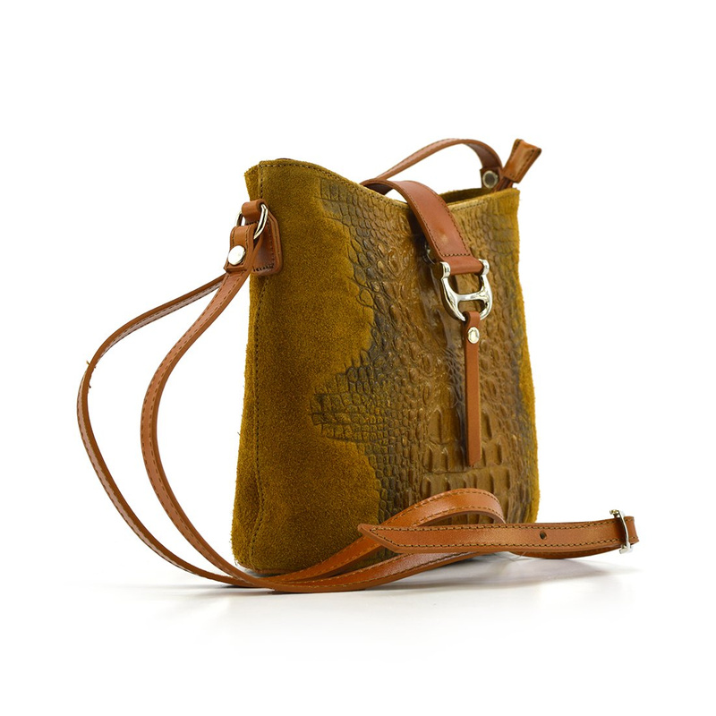 Women's leather messenger bag with crocodile motif