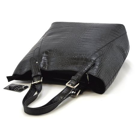 Large crocodile leather shopper shoulder bag