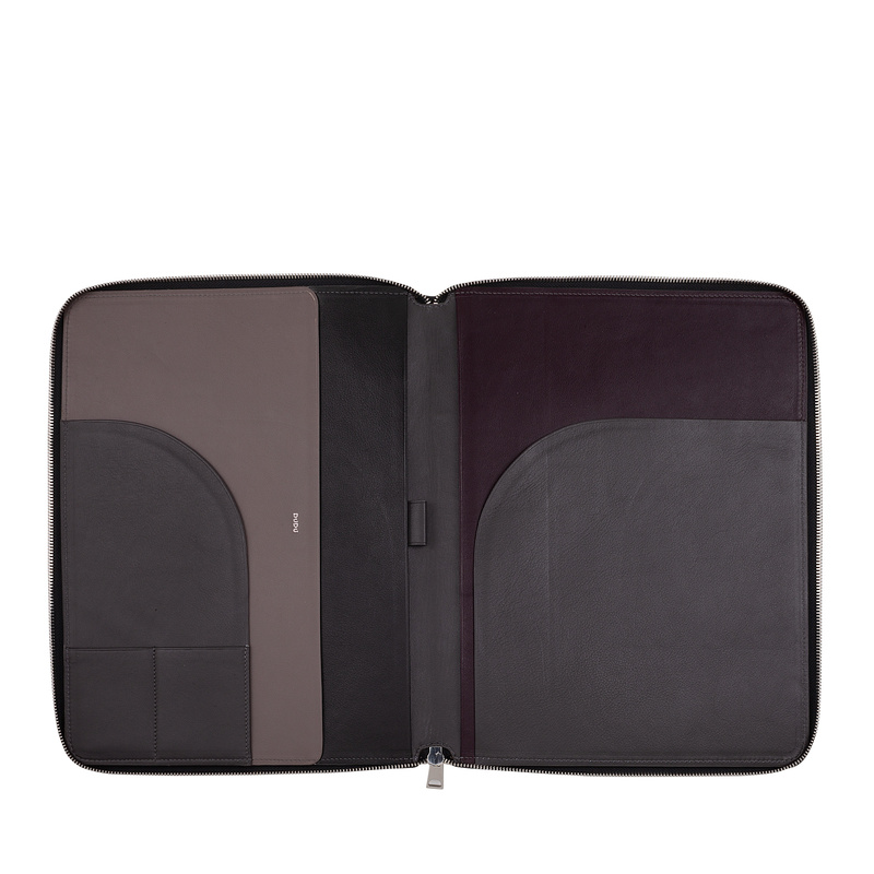 A4 zipped document holder Colorful by DUDU made in soft leather with metal zip around and iPad tablet pocket. Refined and elegant bag, suitable for travel work.