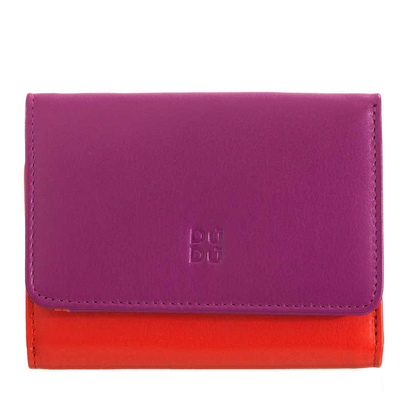 New arrival in Colorful DUDU collection. Small womens RFID trifold wallets made in soft genuine multicolor Nappa calfskin leather with external zip coin purse