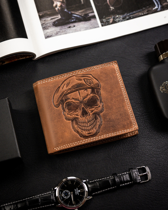 Men's leather wallet skull pattern by Always Wild