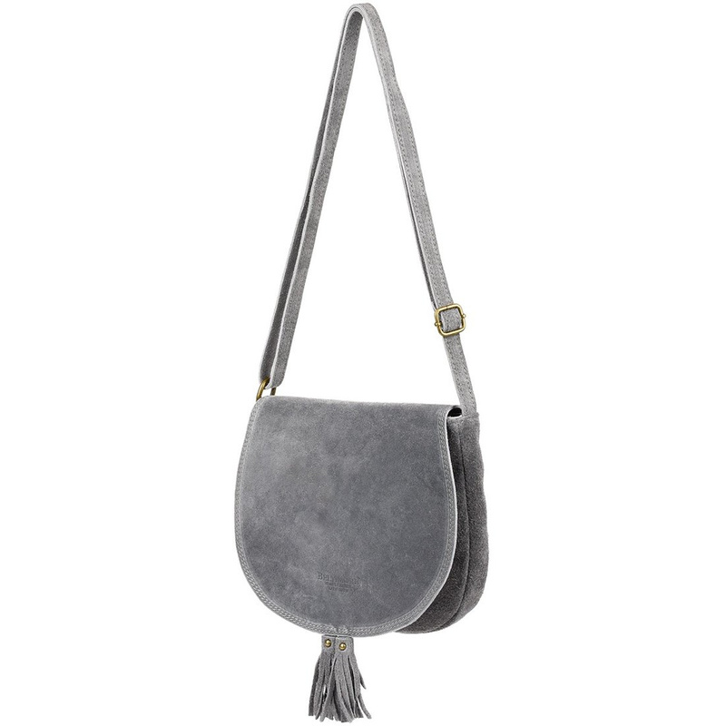 Grey Women's Horseshoe Handbag Letterman Soft Italian Leather B66