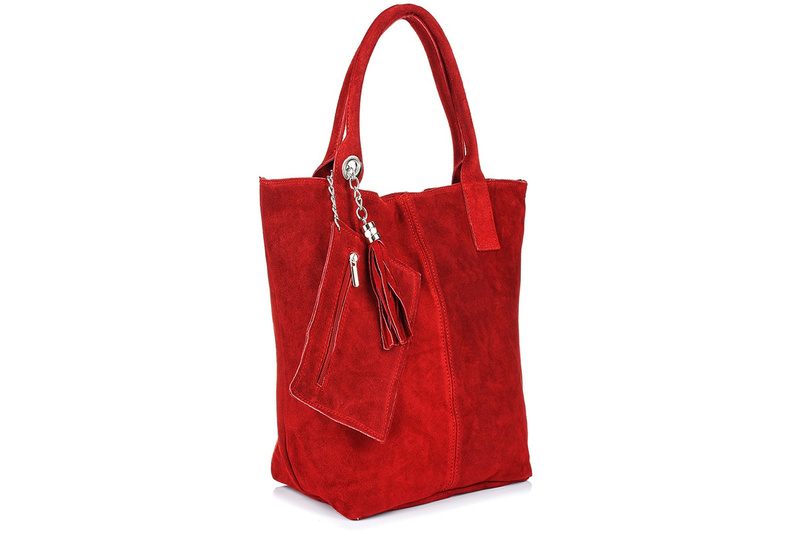 Italian Leather Suede Handbag A4 Shopper Red T49