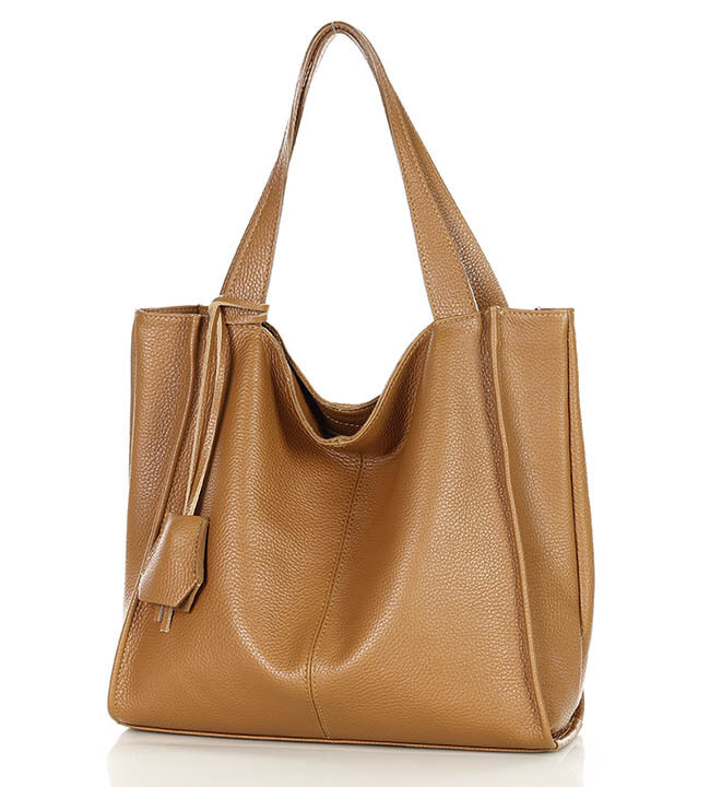 Modny skórzany shopper MAZZINI - Portofino Max camel