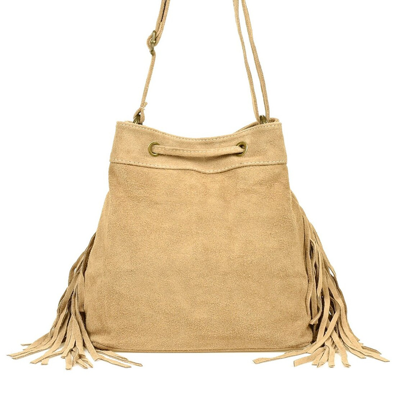 Beige Damen Lederhandtasche Wildleder Riemen Tasche W03