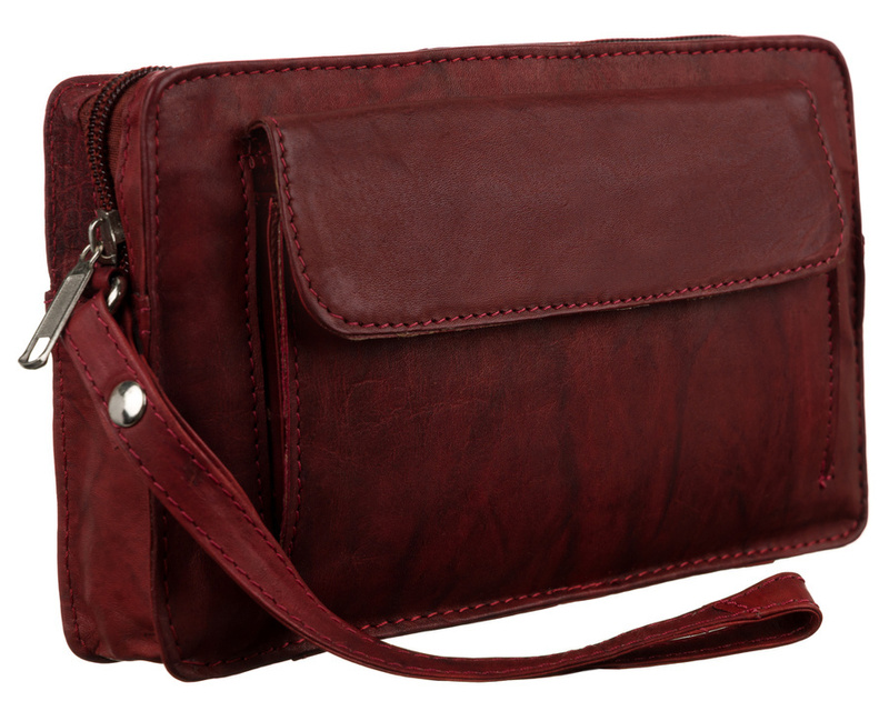 Men's leather sachet with a strap on the wrist