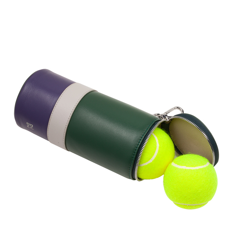 Tennis Ball Holder by DUDU in genuine leather green colour with zipper closure and carabiner. Limited edition inspired by Wimbledon.