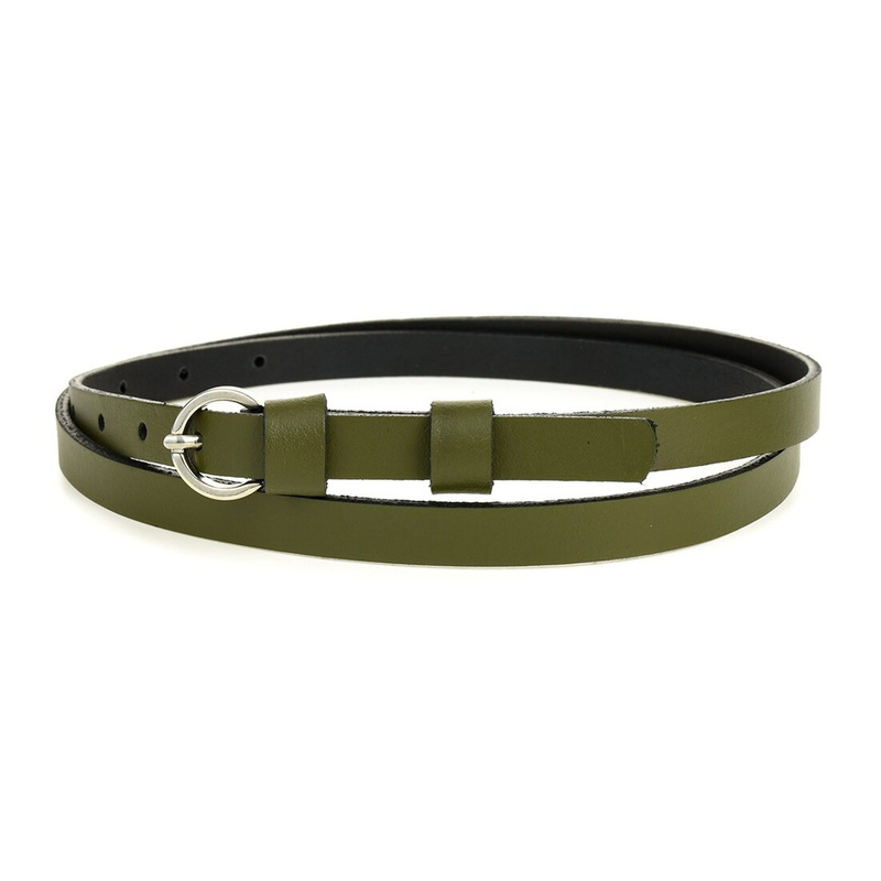 Women's narrow solid leather belt for khaki dress S19 : Colors - green, Strap size - r.105-120 cm