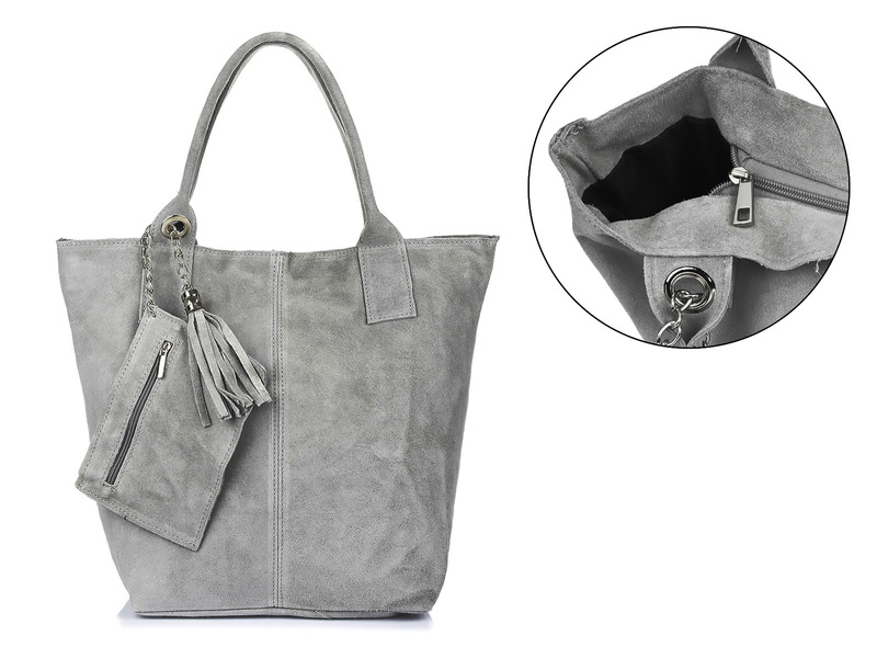 Italian Leather Suede Handbag A4 Shopper Grey T49