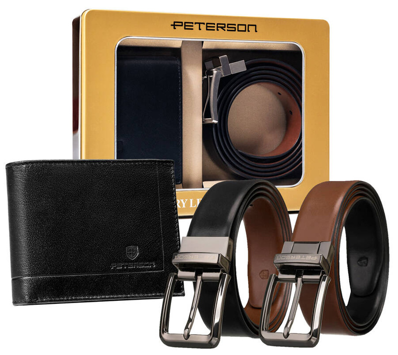 Leather wallet+ leather belt set PETERSON PTN ZM95