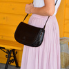 Leather crescent messenger bag, classic handbag on a belt 