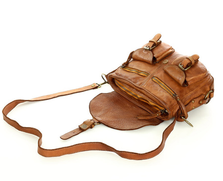 MARCO MAZZINI Skórzana torebka listonoszka z kieszeniami safari handmade bag camel