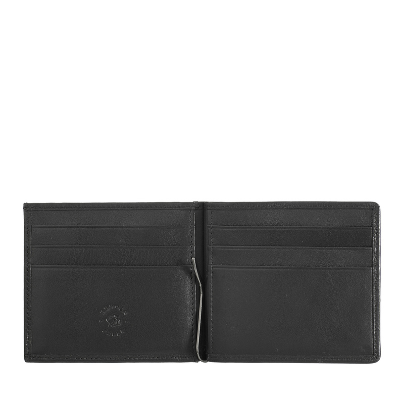 Money clip wallet for men Nappa Sid by Nuvola Pelle with spring, made in genuine leather, with coin pocket and card slots.