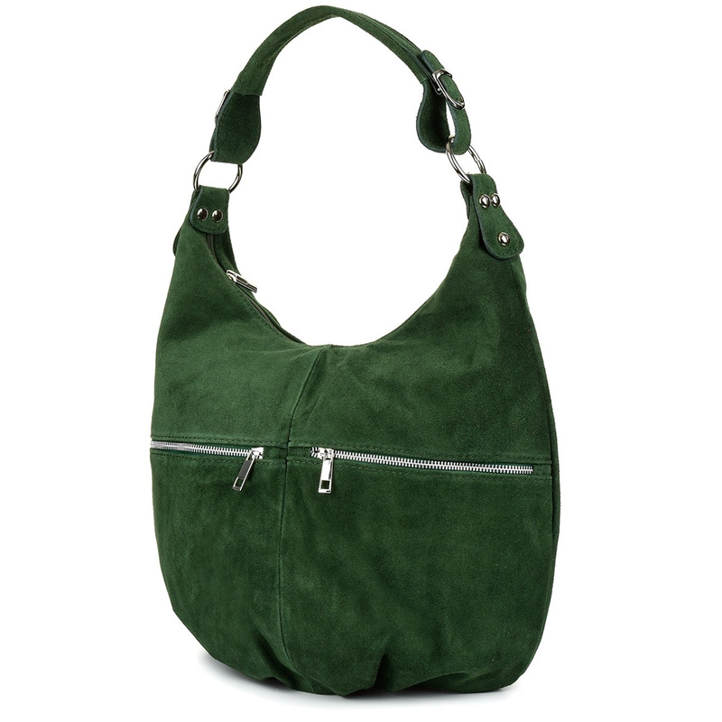 Vera Pelle suede leather handbag large A4 dark green K51