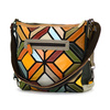 Women's colorful leather messenger bag with mosaic pattern