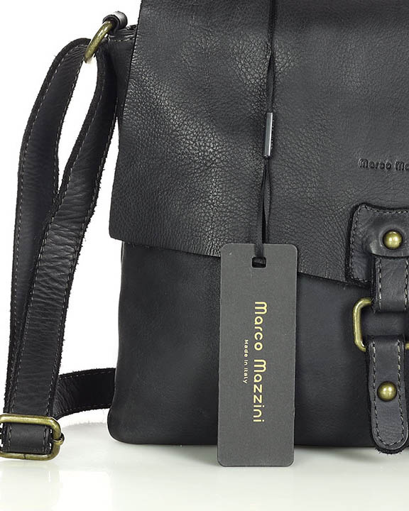 Torebka skórzana listonoszka stylowy minimalizm ala messenger leather bag - MARCO MAZZINI czarna