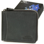 Zippered leather wallet large horizontal RFiD nubuck black Beltimore H01