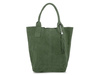 Italian Leather Suede Handbag A4 Shopper dark green T49