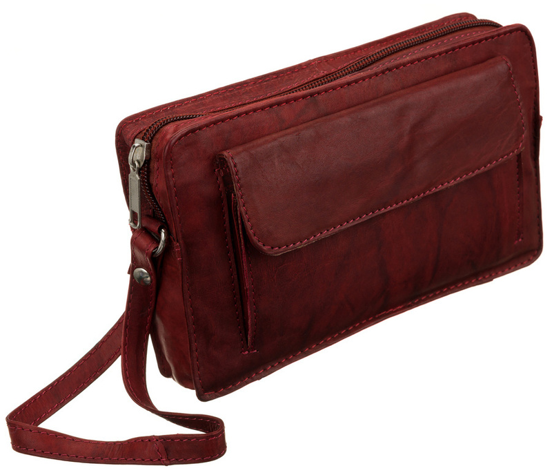 Men's leather sachet with a strap on the wrist