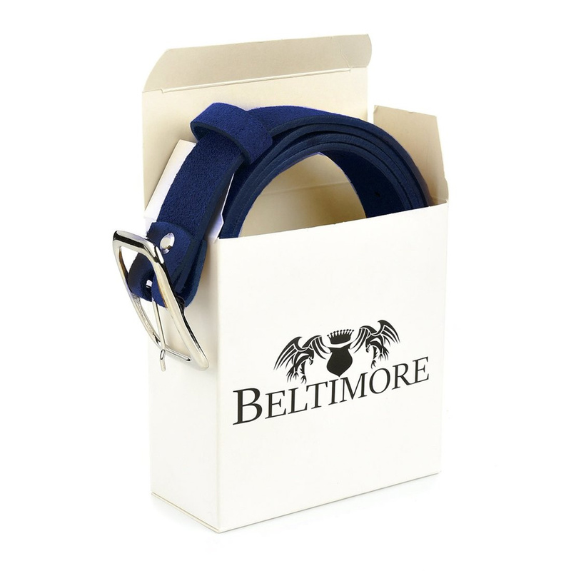 BELTIMORE women's leather belt navy blue box A90 : Colors - navy blue, Strap size - r.85-100 cm