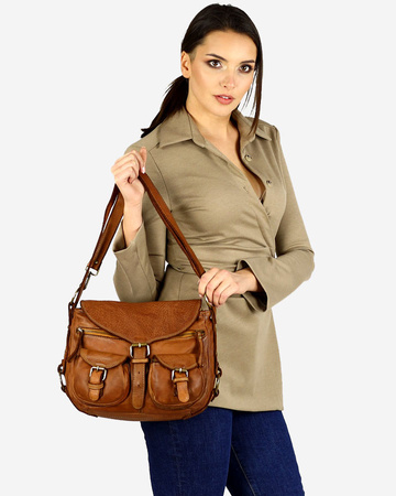 MARCO MAZZINI Skórzana torebka listonoszka z kieszeniami safari handmade bag camel