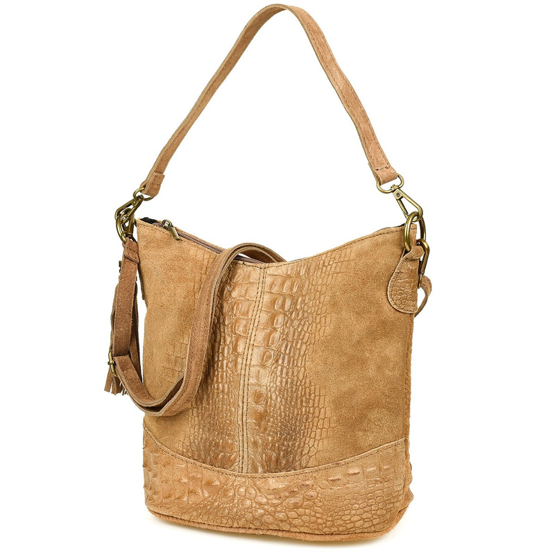 Spacious, stylish women's messenger bag in crocodile leather