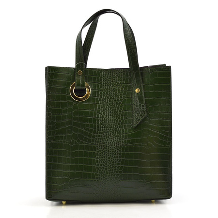 Women's large crocodile leather shoulder shopper bag