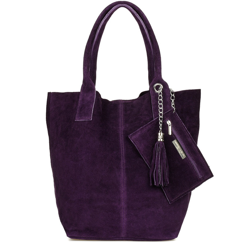 Leather bag suede bag large A4 with sachet plum l82