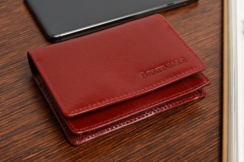 Business card case red leather slim wallet Beltimore G94