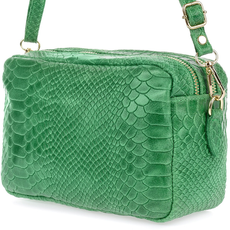 Green leather women's mailbag Italian croco trunk Beltimore P12