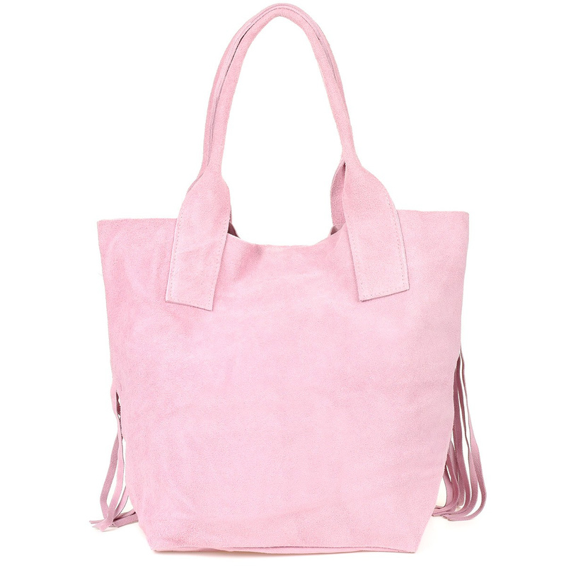 Powder pink Women's suede leather handbag A4 tassel large L83