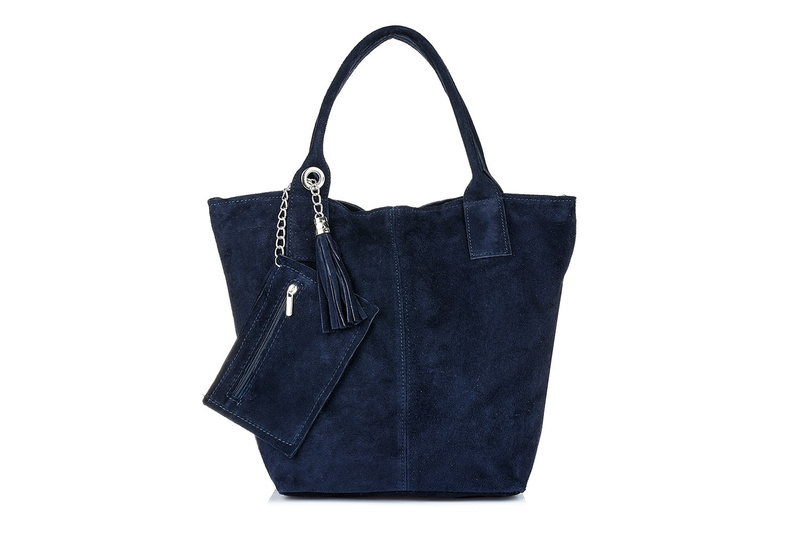 Italian Leather Suede A4 Shopper Handbag navy blue T49