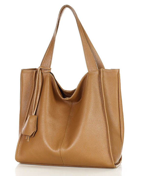 Modny skórzany shopper MAZZINI - Portofino Max camel