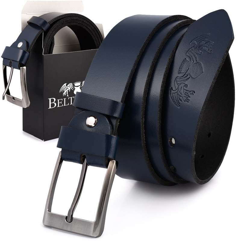 Beltimore leather men's belt navy blue wide E02 : Colors - navy blue, Strap size - r.110-125 cm