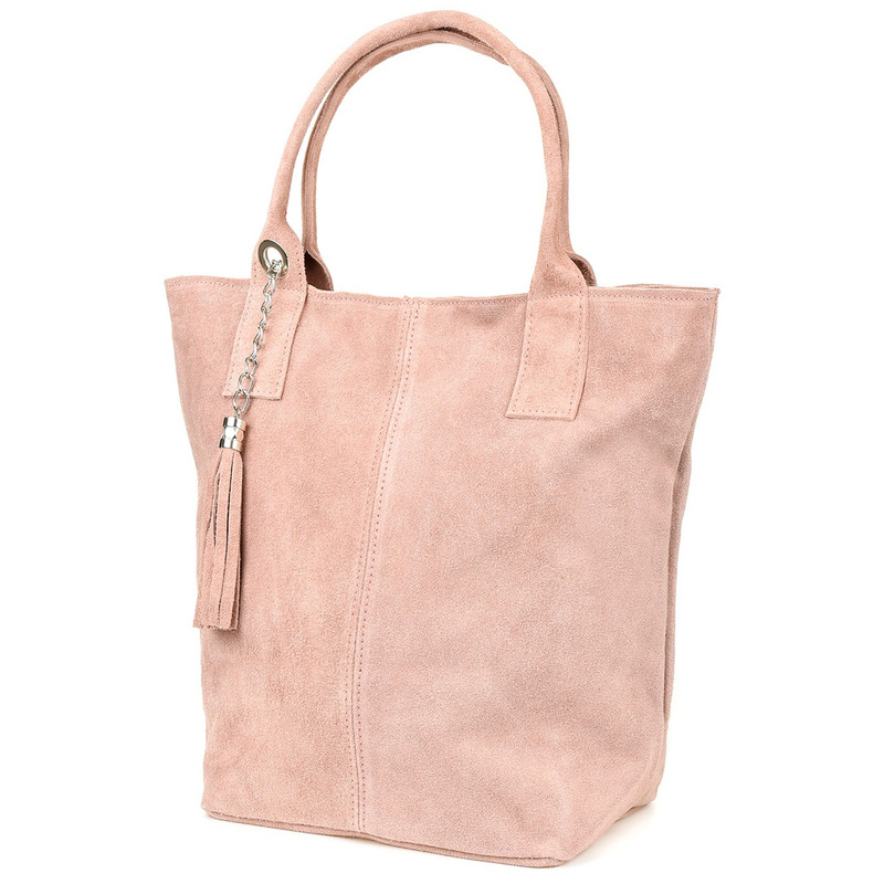 Powder pink Italian suede leather A4 shopper bag T49