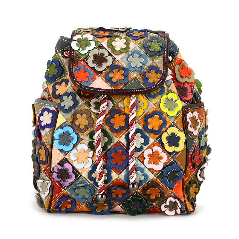 Bunter Damenrucksack mit Mosaikmuster und Blumen