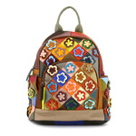 Damen-Lederrucksack mit buntem Mosaik und Blumen