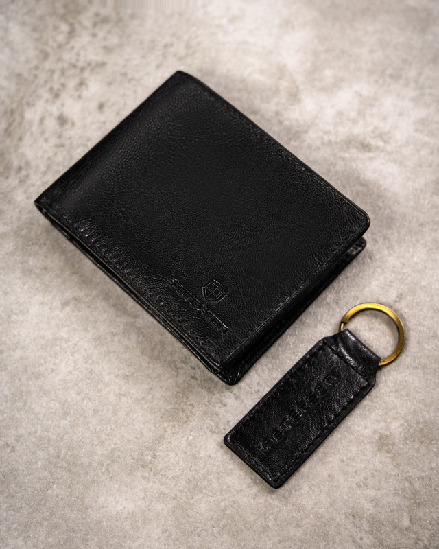 Leather wallet+key ring set PETERSON PTN SET-M-N003-GVT