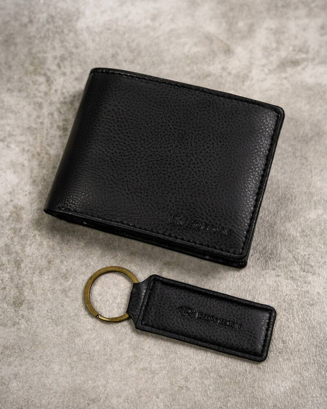 Leatherette wallet & key ring set ROVICKY R-SET-M-N003-PUA BLA