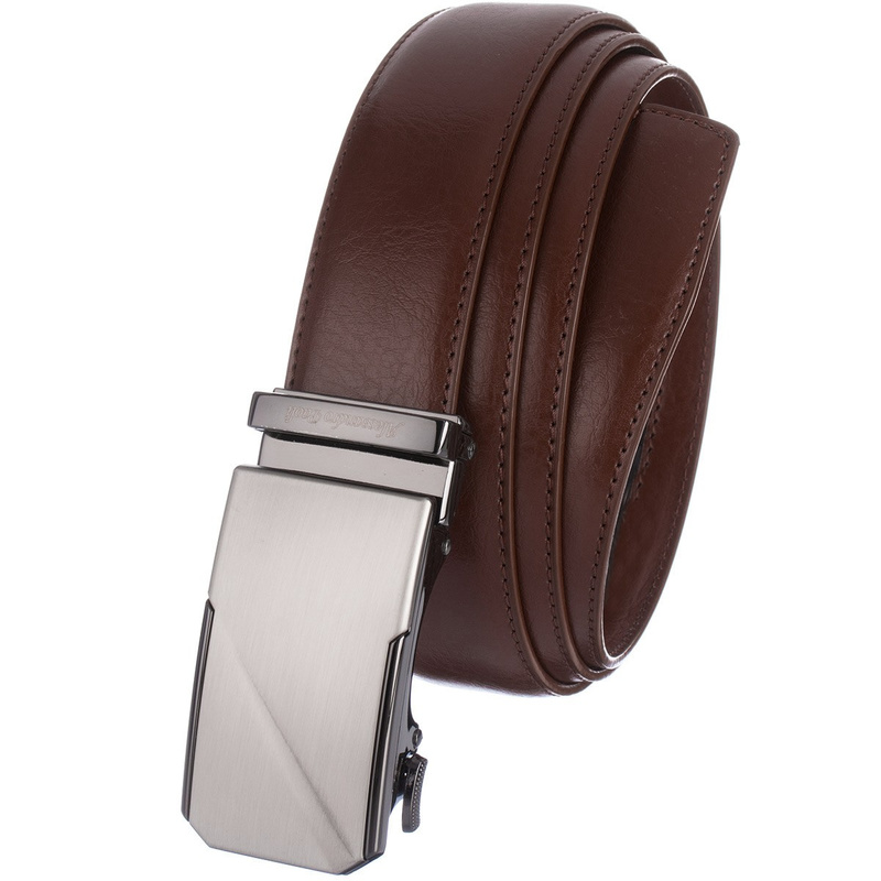 Men's leather belt automatic buckle 3.5 cm classic box bag free dark brown AP14 : Colors - brown, beige, Strap size - r.100-115 cm