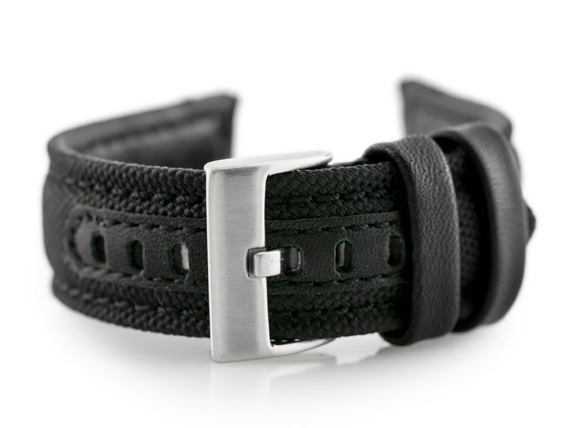 W34 leather watch strap - PREMIUM - black/black - 22mm