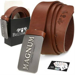 Beltimore leather men's cognac wide premium belt W29 : Colors - brown, beige, Strap size - r.120-135 cm