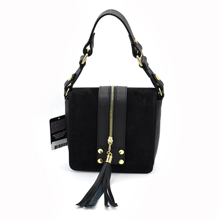 Elegant feminine leather messenger bag with fringe